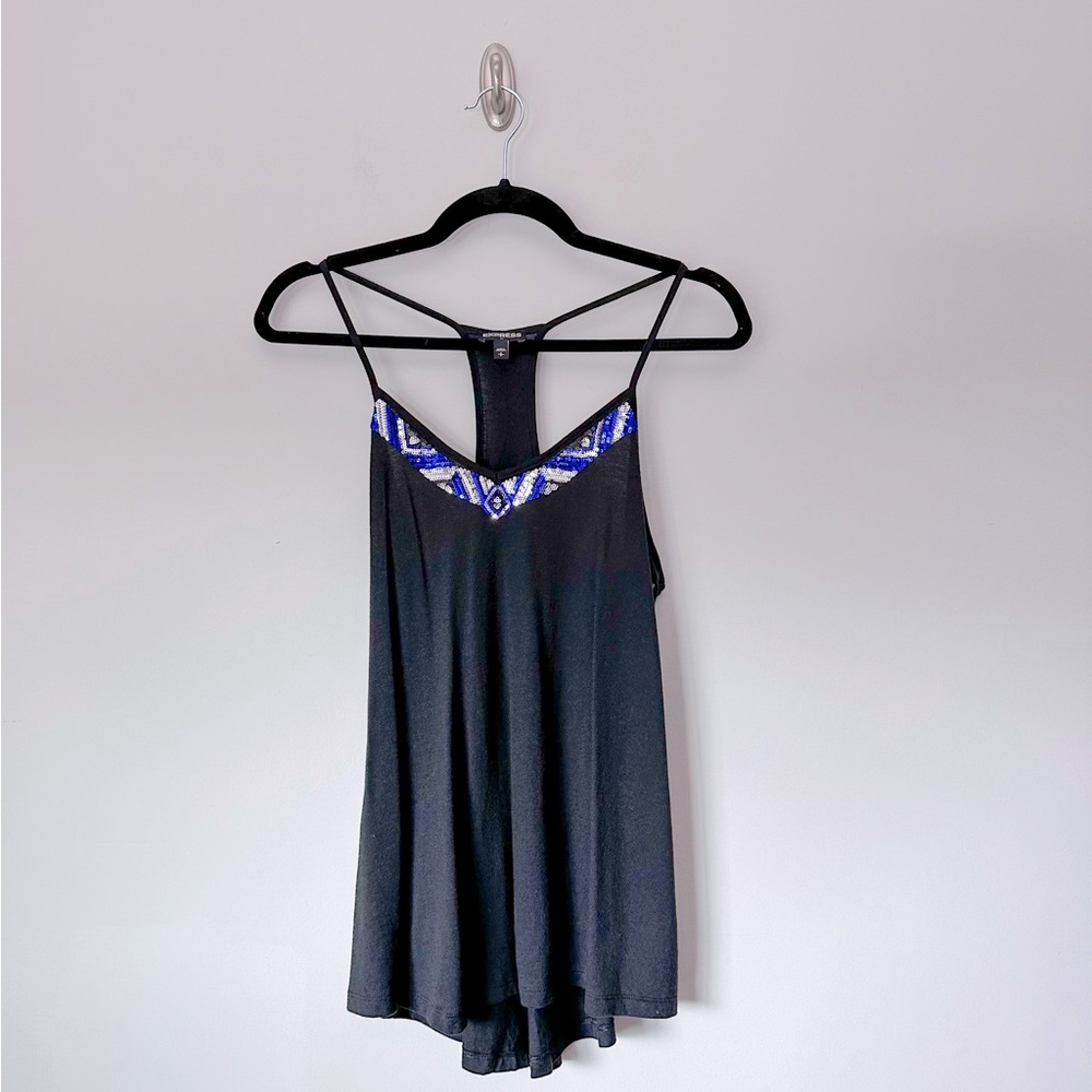 Express Black Sequin Trim Tank Top
